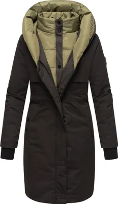 Produktbild von Navahoo Damen Winterjacke Winter Parka Mantel Baumwolle Outdoor Jacke gefüttert Kapuze mit Stehkragen & Doppelverschluss Snowelf Schwarz Gr: 38 - M
