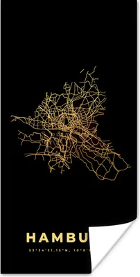 Produktbild von MuchoWow® Poster Hamburg - Gold - Karte - Stadtplan 60x120 cm - Wandschmuck