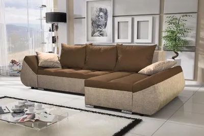 Produktbild von Ecksofa Sofa KLEO mit Schlaffunktion Beige-Schokobraun Ottomane Rechts