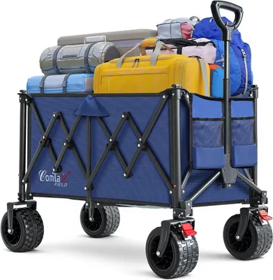 Image de Chariot de transport pliable, capacité de 200 litres, avec des roues larges, équipé d'un frein, idéal pour la plage et le jardin