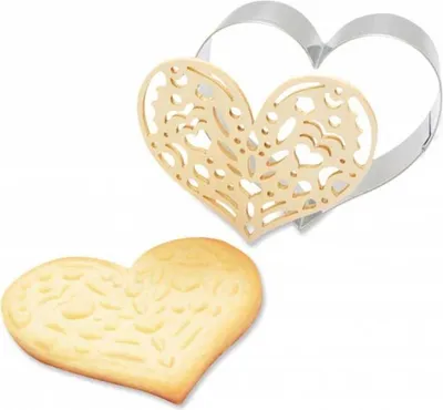 Produktbild von Herz-Relief-Keks-Set + 2 Schokoladenstifte in Braun und Mitternachtsblau