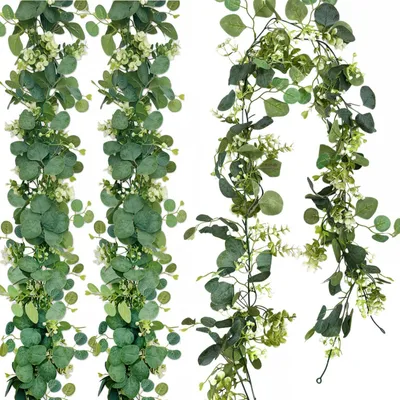Obrázek produktu pro Umělá eukalyptová girlanda, 180 cm, 2 kusy, s bílými květy