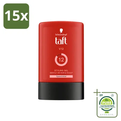 Imagen del producto de 15 unidades de gel de peinado Taft V12, fijación extremadamente fuerte, 300 ml, pack grande