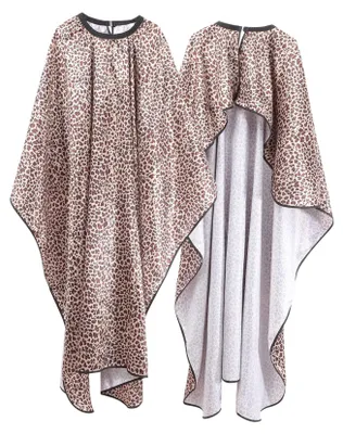 Imagen del producto de Elzusha - Delantal de corte con estampado de leopardo - Delantal para peluquería para adultos - Delantal de peluquería - Bata para peluquería - Protector para el lavado de cabello - Tejido suave, sin olor