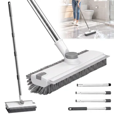 Image de Brosse de nettoyage avec manche télescopique réglable (138 cm) pour carrelage, idéale pour les douches