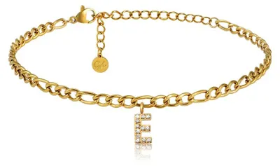 Produktbild von GD GOOD.designs Fußkettchen Gold mit Buchstaben E wasserfest mit 18K Vergoldung I Fussbändchen für Damen verstellbar aus Edelstahl (Buchstabe E) - Valentinstag - Geschenk für Sie