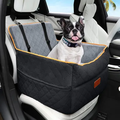 Immagine prodotto di Copertura per sedile auto per cani, adatta a cani di piccola e media taglia, lavabile, con tasche portaoggetti, colore nero/grigio