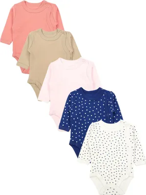 Produktbild von TupTam Wickelbody Langarm Baby Body – Unisex Body Baby im 5er Set aus Baumwolle, Farbe: Punke_Rostbraun_Punkte_Braun, Größe: 50