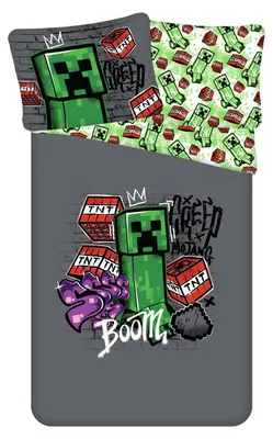 Zdjęcie produktu dla Pościel dziecięca Minecraft Creeper TNT BOOM gra wideo kołdra 140 x 200 cm + poduszka 70 x 90 cm 100% bawełna