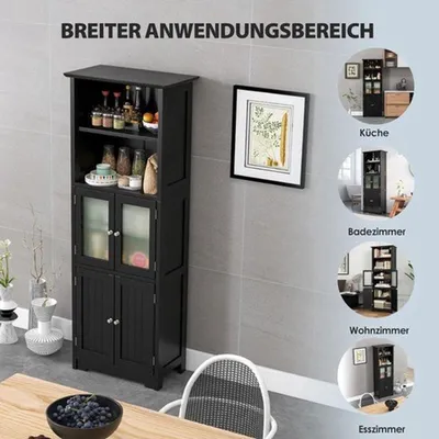 Immagine prodotto di Mobiletti da bagno - Armadio alto - Bianco - Ante in vetro - Ripiani regolabili - MDF - Design salvaspazio