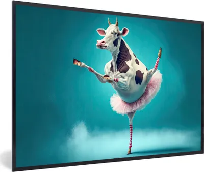 Produktbild von MuchoWow® Gerahmtes Poster Kuh - Ballett - Porträt - Blau - Tiere 60x40 cm - Poster mit Schwarzem Bilderrahmen Wandposter Rahmen Foto Bilder - Printing - Wanddeko Schlafzimmer