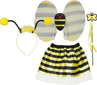 Produktbild von Hummelchen Kostümset Karneval Flügel Haarreif Zauberstab Tutu Abenteuer Biene Schwarz Gelb Streifen, Farbe: Gelb