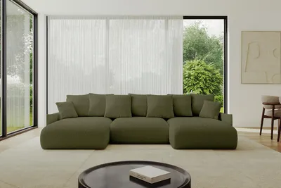 Produktbild von ALTDECOR Ecksofa in U-Form mit Schlaffunktion und Bettkasten - ONESK-U-v1 304x165x72 cm Grün - Corner Sofa Bett Eckcouch Couch U-Form Schlafcouch Ausziehbar Wohnlandschaft Schlafsofa Cauchsofa