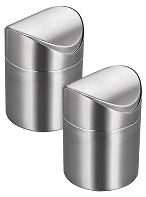 Imagen del producto de Juego de 2 mini cubos de basura para escritorio con tapa de acero inoxidable
