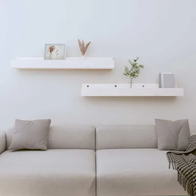 Image de The Living Store Étagères murales 2 pcs. Blanc 80x12x9 cm Pin massif