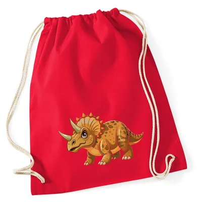Produktbild von Huuraa Turnbeutel Triceratops Dinosaurier 12 Liter Classic Red Baumwolle Rucksack Geschenkidee