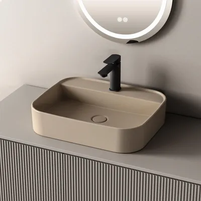 Obrázok produktu pre UMYVADLO EMKE, obdĺžnikový tvar, 50,2 x 40,1 x 11 cm, matná svetlo béžová farba