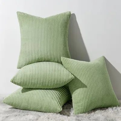 Productafbeelding van Set van 4 kussenhoezen, groen, 60 x 60 cm, corduroy, decoratieve kussenhoezen, sofa kussens, zacht, kleurverloop