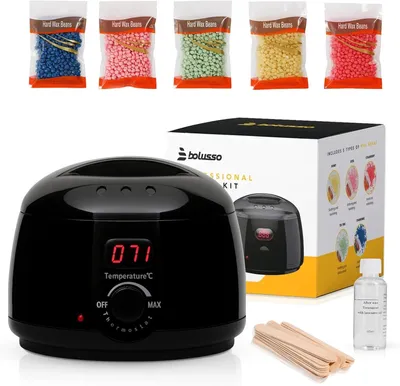 Produktbild von Bolusso Wachsgerät | Haarentfernungsset | Inklusive Wachserhitzer | 5 Arten v Wachsbohnen (500g) | 50 Wachsstäbchen | Einstellbare Temperatur 30-120°C