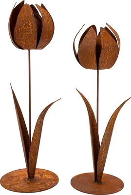 Produktbild von Rostikal 2er Frühlingsdeko Set Blumen Deko Gartendeko Rost Vintage Deko Tischdeko Hochzeit