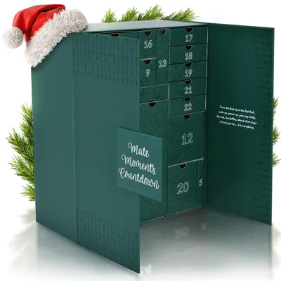 Produktbild von Cebador - Adventskalender 2026 Yerba Mate Tee Set 24 Schecken - Mit Guayusa Tee, Snacks, Mate Becher, Zubehör - Weihnachtsgeschenk