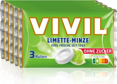 Produktbild von VIVIL Limette-Minze Pastillen ohne Zucker | 5 x 3er Pack