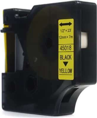 Zdjęcie produktu dla Taśma JetWorld Zamiennik Dymo D1 Czarny na Żółtym 12mm x 7m LM100, LM100+, LM200, LM300, LM400, LM420P, LM350, LM350D, LM360D, LM450D, LM260P, LM120P, LM500TS, LM160, LM210D, LM280, LM150, LM220  (45018) (S0720580)