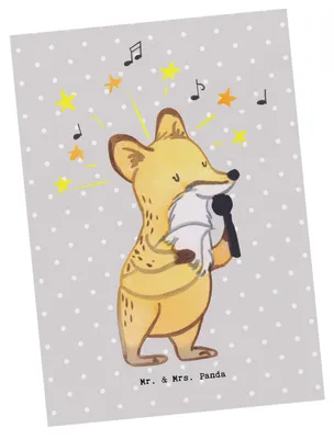 Produktbild von Mr. & Mrs. Panda Postkarte Sänger Herz - Grau Pastell - Geschenk, Ansichtskarten, Grußkarte, Postkarten, Fotokarte, Ansichtskarte