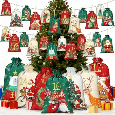 Immagine prodotto di Calendario dell'Avvento da riempire: 24 sacchetti a tema natalizio per bambini