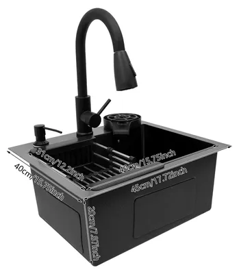 Productafbeelding van Keukenwastafel, multifunctioneel met uitschuifbare kraan, enkelvoudig wasbakontwerp, 45x40