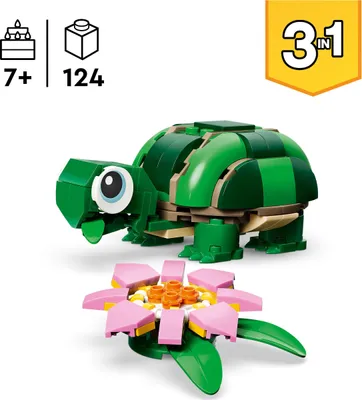 Produktbild von LEGO Creator 3-in-1-Set Schildkröte mit Seerose - Kinderspielzeug mit Tierfigur - Schildkröte & Chamäleon Konstruktionsspielzeug - MINT Spielzeug mit 3 Bauoptionen - Geschenk für Kinder - 31377