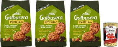 Produktbild von Glbusera Protein-G Frollini 100% vegetali, biscotti, kekse Hafer- und Mandelkekse, Proteinquelle und reich an Ballaststoffen 3x 280g + Italian Gourmet polpa 400g