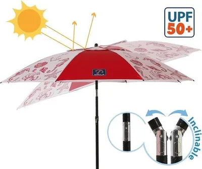 Image de Parasol à mât en aluminium Ø 180-240 cm avec sac de transport et protection solaire UPF 50+, bleu et rouge, bleu marine 200 cm