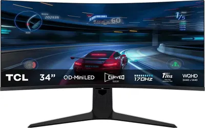 Produktbild von Monitor TCL 34R83Q 34" Ultra WQHD 170Hz Mini-LED QLED Curvo VA KVM USB-C 90W FreeSync G-Sync