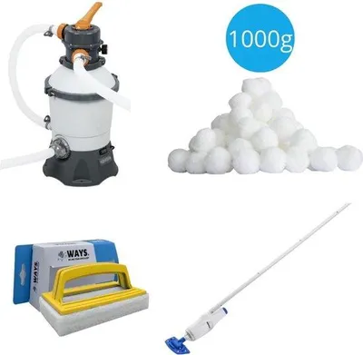 Zdjęcie produktu dla WAYS - Pielęgnacja basenu - Pompa filtrująca 3028 l/u i 12 filtrów typu II oraz szczotka szorująca WAYS