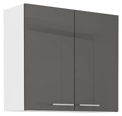 Produktbild von Küche Hängeschrank 80 Lara Grau Hochglanz + Weiss matt Küchenzeile Küchenblock