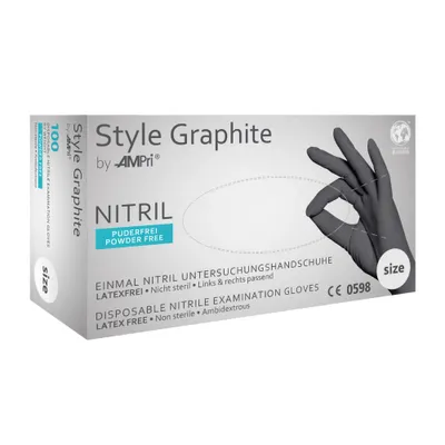 Image de STYLE GRAPHITE, gants d'examen en nitrile, non poudrés, anthracite, taille L | Boîte (100 pièces)
