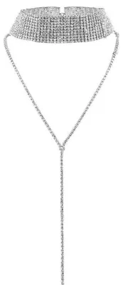 Produktbild von Carufin Mehrreihige lange Halskette mit Strass-Silberkristall-Tenniskette, Choke