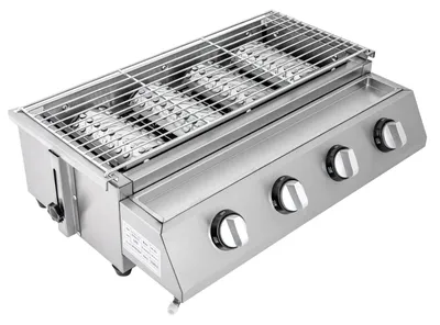 Produktbild von Gasgrill - Tischgrill mit 4 Brennern - Edelstahl - LPG Gas - Grillplatte 58 x 40 x 20 cm - Hellgrau