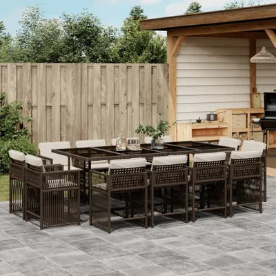 Produktbild von Möbel 13-tlg. Garten-Essgruppe mit Kissen Braun Poly Rattan - Sitzgruppe 3211761