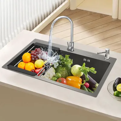 Produktbild von Edelstahl Spülbecken 68×45 cm mit Siebkorb und Abtropfkorb für 45 cm Unterschrank
