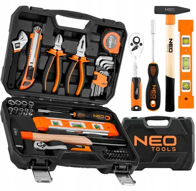 Produktbild von Werkzeug-Set 60-tlg. CrV Neo Tools-Ratsche, Schlüssel, Nüsse, Hammer Zestaw