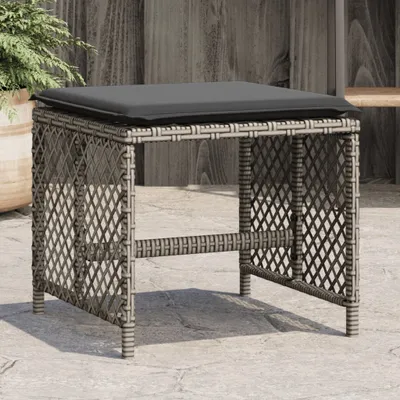 Produktbild von Möbel Gartenhocker mit Kissen 4 Stk. Grau 41x41x36 cm Poly Rattan - Gartenhocker 365050