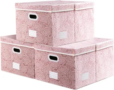 Image de Boîte de rangement avec couvercle, rose, 58x40x30 cm, lot de 3, pour chambre d'enfant