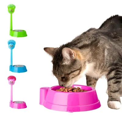 Produktbild von Avilia Schüssel-Set aus robustem Kunststoff für Katzen oder Hunde, mit Bürste un