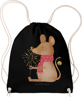 Produktbild von Mr. & Mrs. Panda Jutebeutel Maus Weihnachten - Schwarz - Geschenk, Turnbeutel, Weihnachtsmotiv, sporttasche klein, Weihnachtsgruß, wander rucksack, Weihnachtswunder