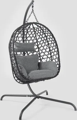 Zdjęcie produktu dla HOMLA Huśtawka NIDO Czarna z szarą poduszką 104x106x184 cm