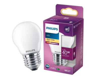 Obrázek produktu pro Philips Matná žárovka typu svíce s tradičním vzhledem 40 W, P45 E27, 4,3 W, 40 W, E27, 470 lm, 15000 h, Teplá bílá