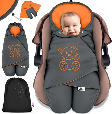 Produktbild von KIDIZ® Baby Einschlagdecke Babyschale Winter Herbst Babydecke mit Kapuze & Tasche Universal Fußsack kompatibel mit Maxi-Cosi, Römer, Buggy, Kinderwagen & Autositz isolierend gegen Wind, Nässe & Kälte