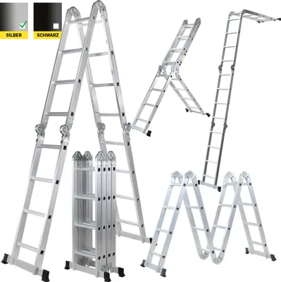 Produktbild von Craftfull 6in1 Mehrzweckleiter Aluminium 4x4 Sprossen Anti-Rutsch CF-104A für Haus, Garten & Renovierungen bis zu 20 Stufen